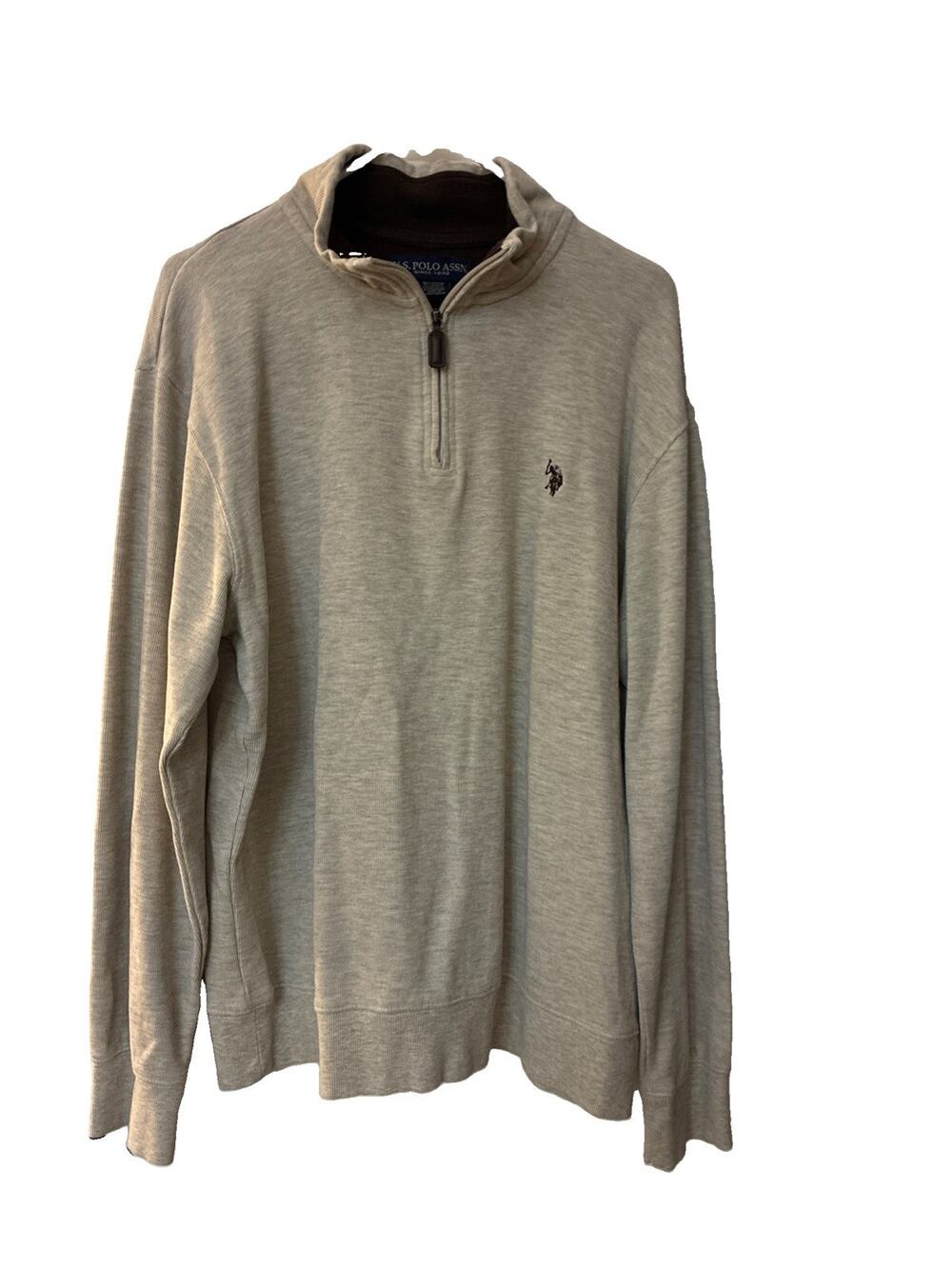 U.S. Polo Assn. Men’s XXL Quarter Zip Pullover Sweater Beige Cotton Knit USPA